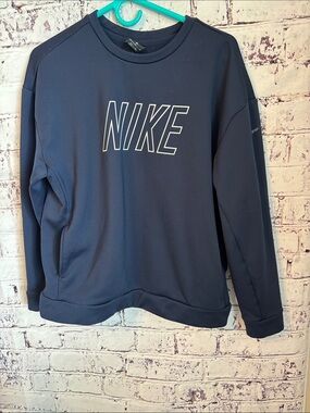 Nike Women's Dark Navy Crewneck Sweatshirt with Outline Logo